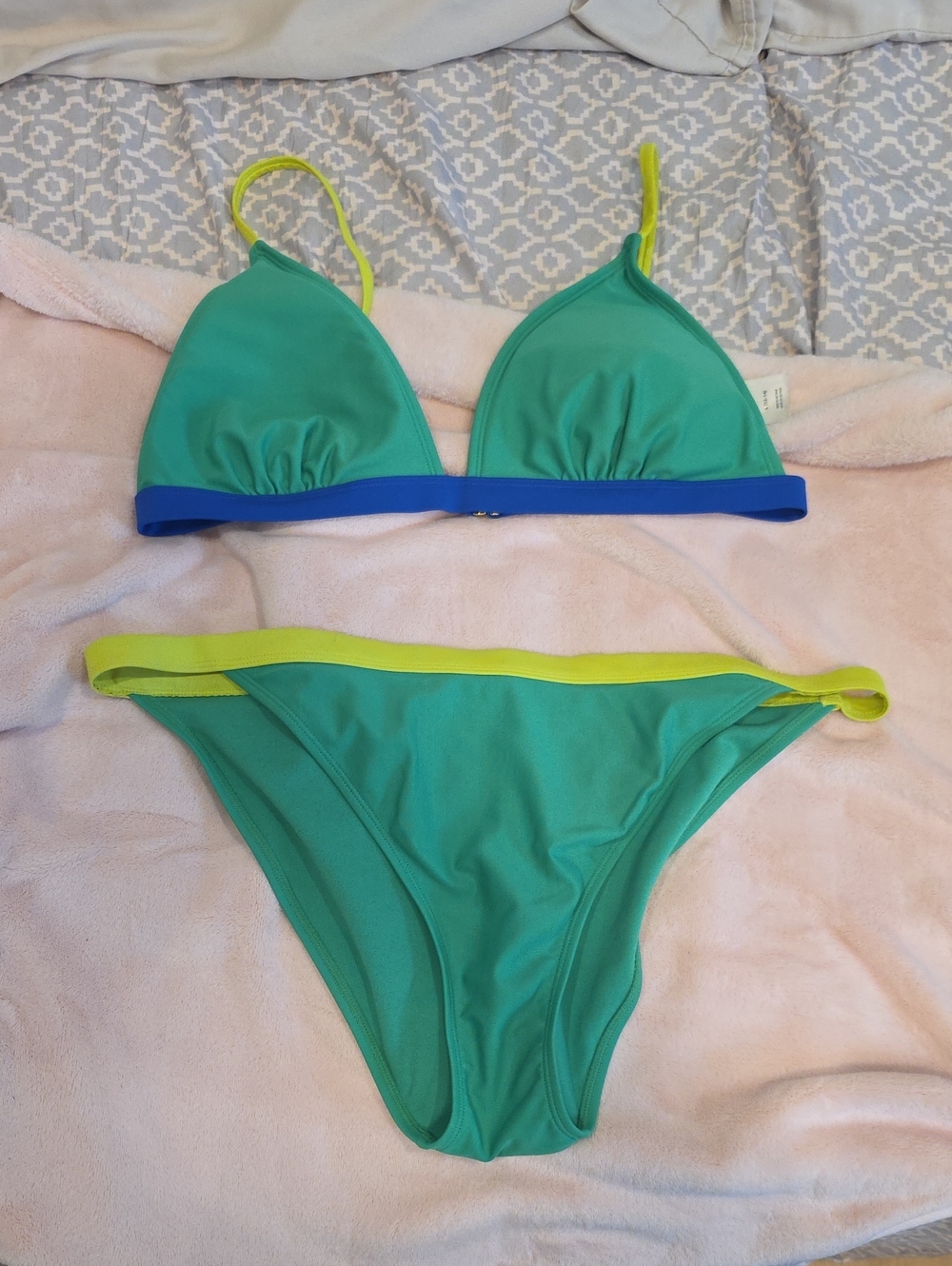 wild fable Green Bikini Top with Neon Yellow and Royal Blue Accents